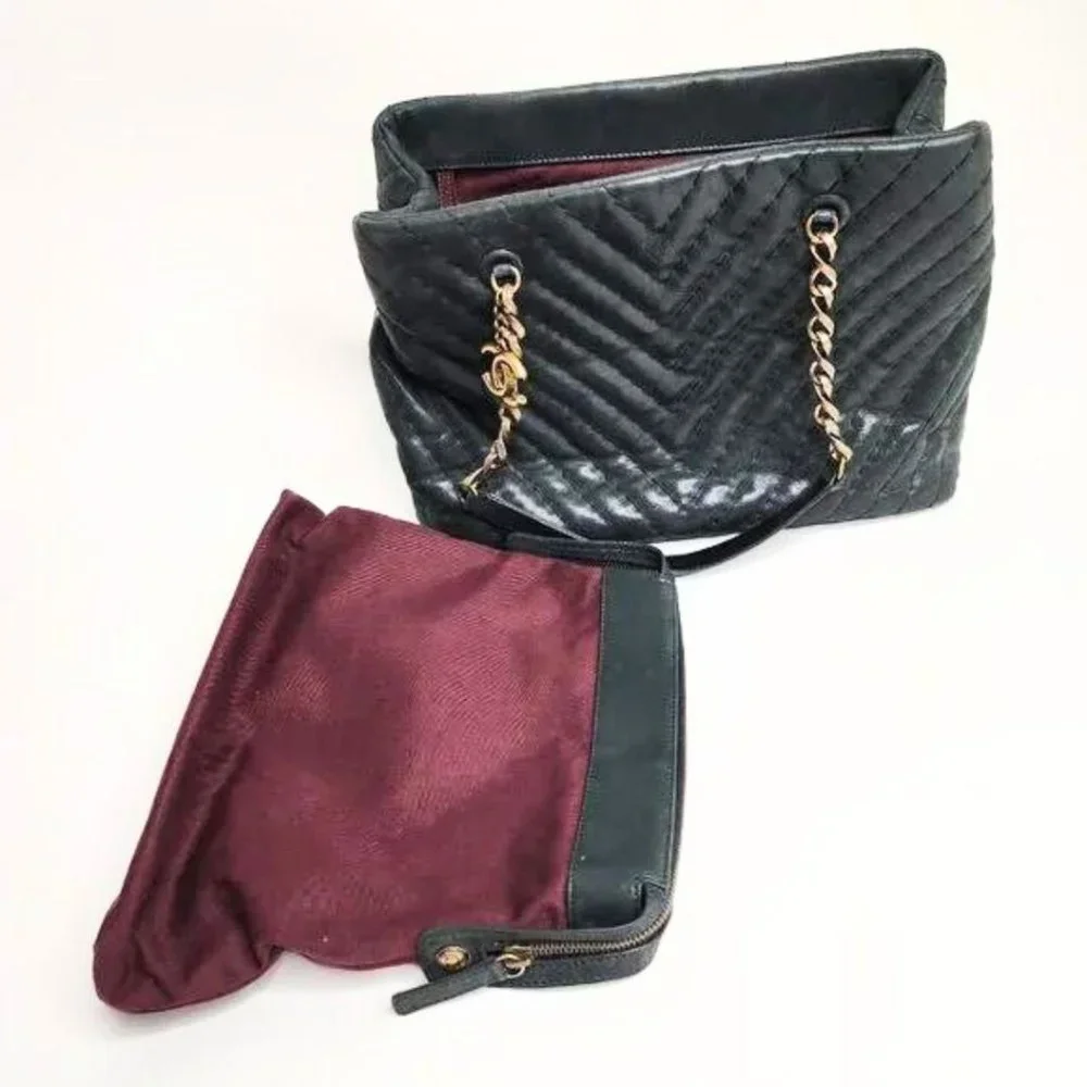 CHANEL Surpique CC Charm Tote Chevron Iridescent Calfskin Large Shoulder Bag